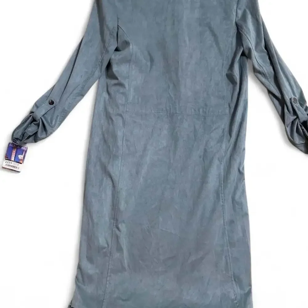 Interplay Faux Suede Duster Coat Women's Size S/M Slate Blue